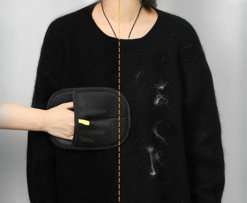 Sweter przed i po użyciu rękawicy
